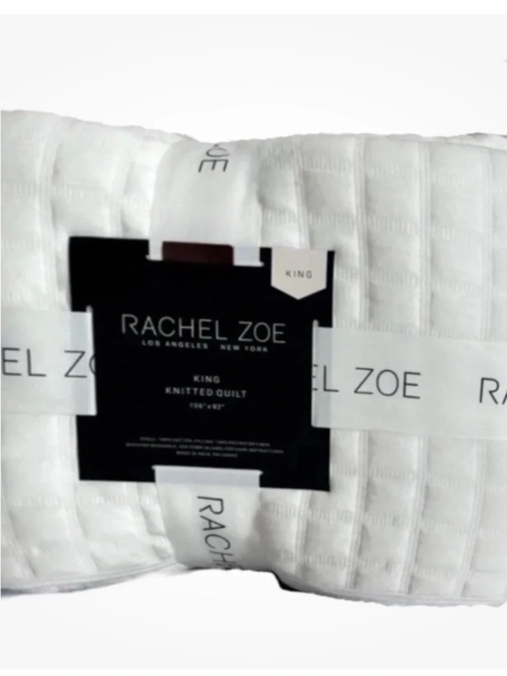Rachel Zoe King White Knitted Cotton Quilt 106”x92”